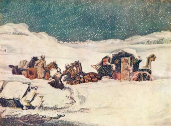 Die Birmingham Mail in der Nähe von Aylesbury, der Wächter Banbury fährt mit den Taschen fort, 1837