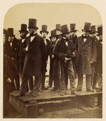 I. K. Brunel und andere beobachten den Stapellaufversuch der „Great Eastern“