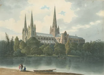 Lichfield Cathedral - Südwestansicht: Aquarellmalerei, Jul 1824