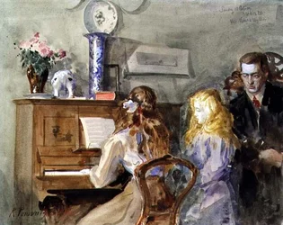 Die Kinder des Künstlers am Klavier