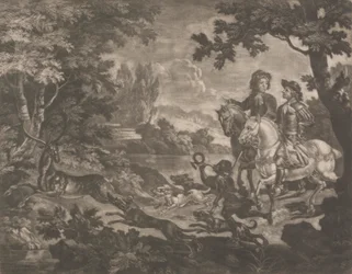 Jäger verfolgen einen Hirsch