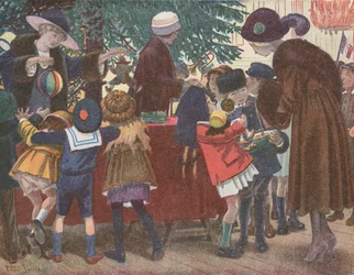 Kinder an einem Spielzeugstand