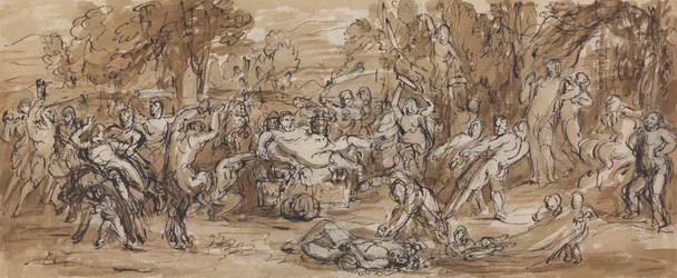 Figurenstudie einer Bacchanalfeier in einer Waldlandschaft