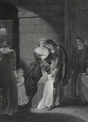 Das letzte Gespräch von Lord W. Russel mit seiner Familie, graviert von George Noble, Illustration aus David Humes 