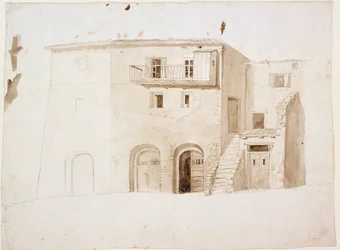 Thema aus Italien: Steinhaus, in der Mitte zwei Tore und Treppen
