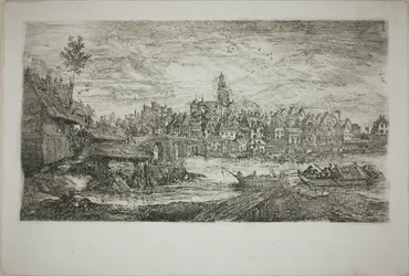 Stadt mit Steinbrücke