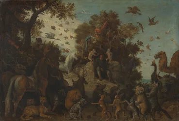 Der Dichter von zwei Affen bei dem Fest der Tiere gekrönt