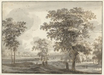 Waldlandschaft mit Hirten am Fluss
