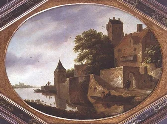 Landschaft mit einem befestigten Herrenhaus