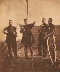 Der französische General Pierre Bosquet (Mitte) erteilt seinem Stab Befehle, Krimkrieg, Krim, Ukraine