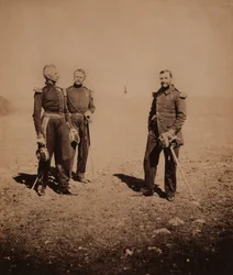 Die französischen Generäle Labousinière und Beuret, mit einem dritten Offizier stehend, Krimkrieg, Krim, Ukraine