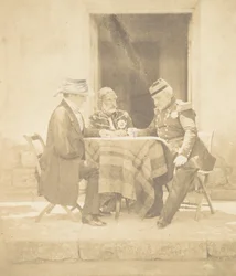 Der Kriegsrat am Morgen der Einnahme des Mamelon. Lord Raglan, Omar Pascha, M..., 1855