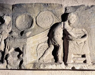 Basrelief, das Brotbacken darstellt, römisch, 2.-3. Jahrhundert n. Chr.