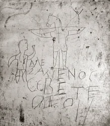 Blasphemisches Graffito einer Kreuzigung