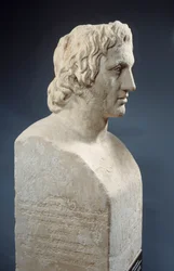 Büste von Alexander dem Großen, bekannt als „Hermes Azara“, römische Arbeit nach einer Bronzestatue von Lysippos. Um 330 v. Chr. Paris, Louvre Museum