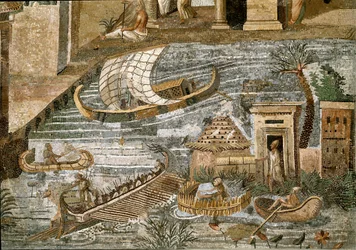 Detail des Nil-Mosaiks von Preneste (Palestrina) aus dem Heiligtum der Göttin Fortuna Primigenia, 80 v. Chr.