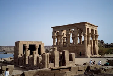 Ägyptische Antiquität: Kiosk von Marcus Ulpius Trajanus (Trajan) römischer Kaiser. 2. Jahrhundert. Assuan, Philae. Ägypten