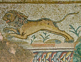 Jagdszene, Detail eines Löwen, Haus des Dionysos, Paphos, Zypern