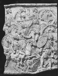 Lusius Quietus befehligt die maurische Kavallerie, ein Abguss von der Trajanssäule, 110-113 n. Chr.