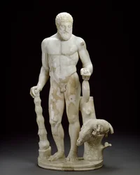 Marmor-Statuette von Herkules und dem erymanthischen Eber (Marmor)