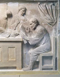 Relief aus dem Mausoleum, das einen Steuereintreiber darstellt