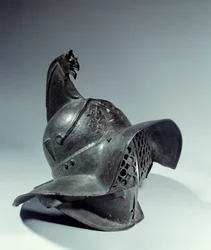 Römische Antike: Gladiatorenhelm verwendet während Kämpfen. Fundort Pompeji