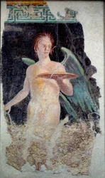 Römische Kunst: Fresko des geflügelten Genies aus Pompeji - Ende des 1. Jahrhunderts v. Chr.