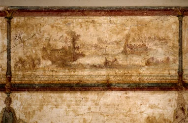 Römische Kunst: Meereslandschaft mit Biremen und Triremen