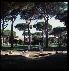 Römische Kunst: Ansicht der Ruinen des Macellum (Marktplatz) archäologische Stätte von Ostia