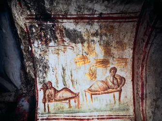 Römische Kunst: Die Träume Josephs. Fresko, 4. Jahrhundert n. Chr. Katakomben der Via Latina, Rom, Italien
