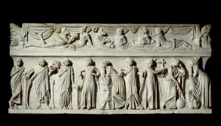 Sarkophag der Musen: Darstellung der Musen, Göttinnen der Künste und Briefe