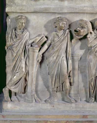 Sarkophag der Musen, Detail von Clio und Thalia, ca. 160 n. Chr.
