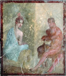 Sitzendes Paar, Pompeji, Italien (Fresko)