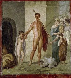 Theseus befreit Kinder vom Minotaurus, aus dem Haus des Gavius Rufus, Pompeji, 4. pompejanischer Stil, ca. 50-79 n. Chr.