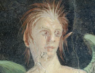 Geflügeltes Genie, Fragment eines Freskos aus der Villa des Publius Fannius Synistor, Boscoreale, Detail, römische Zivilisation