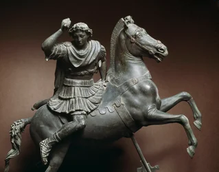 Alexander der Große (356-323 v. Chr.) auf dem Pferd. Das Pferd wäre Bucephalus. Bronzeskulptur nach einem Original von Lysipp von Sicyon (395-305 v. Chr.) Neapel, Nationales Archäologisches Museum
