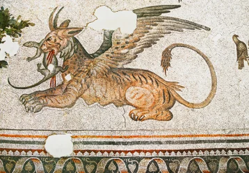 Mosaik, das eine Tigress-Griffon zeigt, die eine Eidechse frisst, Arasta Basar, Sultan Ahmet Moschee, Istanbul.