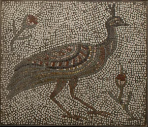 Mosaik mit einem Pfau und Blumen, 3.-4. Jahrhundert (Mosaik)