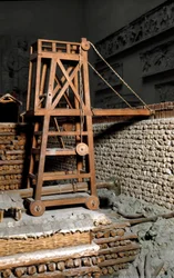 Römische Antike: Modell, das die Belagerung von Avaricum durch die römischen Legionen von Julius Caesar zeigt