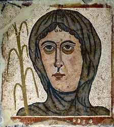 Römische Kunst: Allegorie des Winters als Frau mit Schleier. Mosaik des 5. Jahrhunderts. Aus Quintana del Marco (Leon) Spanien Madrid, Nationales Archäologisches Museum