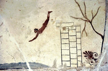 Römische Wandmalerei des sogenannten Tauchers (tuffatore)