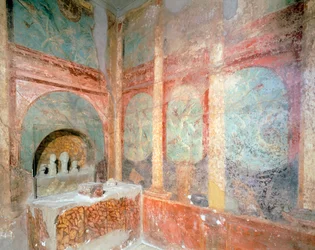 Raum für den häuslichen Kult der Laren, Haus des Menander, Pompeji, Kampanien, römische Zivilisation