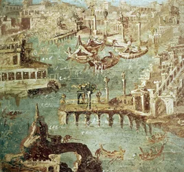 Ansicht des Hafens der Stadt Campana (Pozzuoli) in Italien, Fresko von Stabia