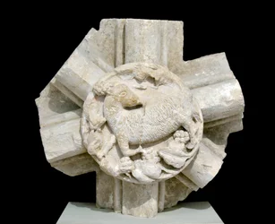 Ein Lamm, Gewölbe der St. Laurentius-Kapelle, ursprünglich über der Zisterzienserabtei von Fontenay