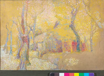 Scheune in den Bäumen, um 1900-06