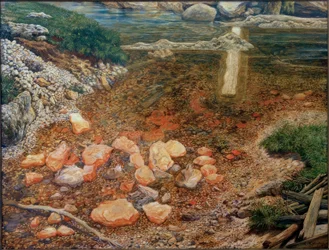 Durch ein Hindernis gestauter Bach