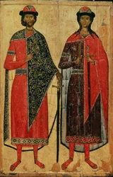 St. Boris und St. Gleb, russische Ikone, Moskauer Schule, 14. Jahrhundert