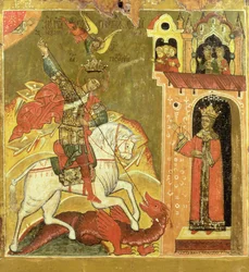St. Georg und der Drache, Ukraine, spätes 16. Jahrhundert (Tempera auf Holztafel)