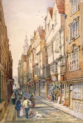Gebäude in der Wych Street, einschließlich der Rising Sun Tavern, Westminster, London, ca. 1860