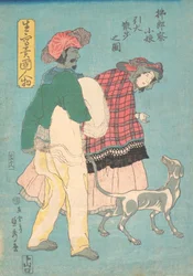 Eine junge französische Dame und ein siamesischer Diener führen einen Hund spazieren, November 1860